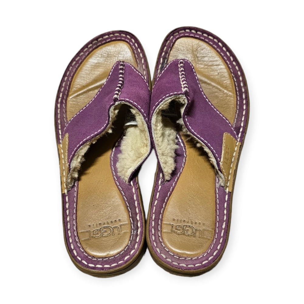Ugg Leather Purple Thong Sherpa Lined Comfort Sandal - Picture 2 of 11